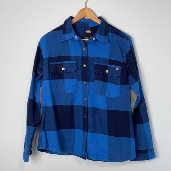 Dickies DuraTech Renegade Flannel Shirt Blue Plaid Size Large - Picture 2 of 8